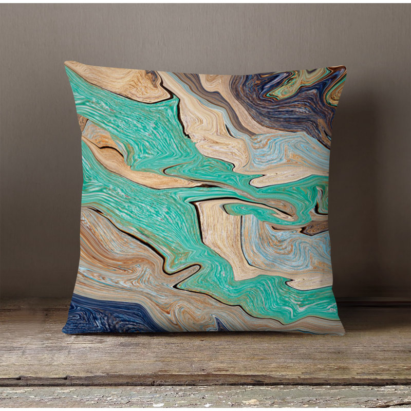 Throw Pillow With Insert, 16"H x 16"W, Blue/Brown Abstract 7