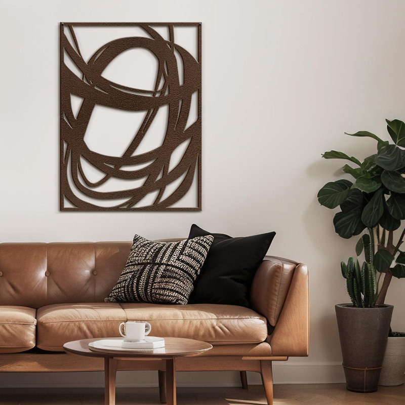 Décoration abstraite murale abstraite à lignes fluides, H 18 po x l 13,43 po x P 0,05 po, Brun
