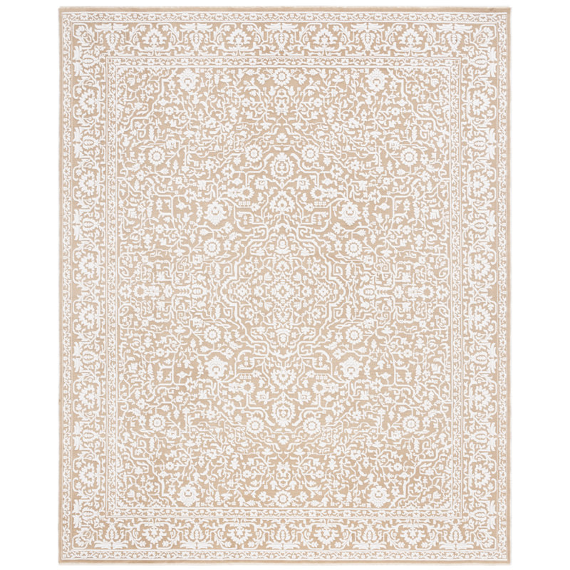 Tapis rose / ivoire en polyester tissé à la machine Carnella, Rectangle 4 pi x 6 pi