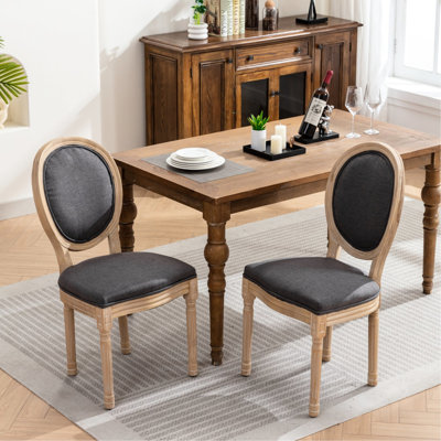 French Design Dining Chairs, 2, Dark Gray Linen, Solid Wood Frame With Antique Finish, Sw1845dg Linen Style, Wood,