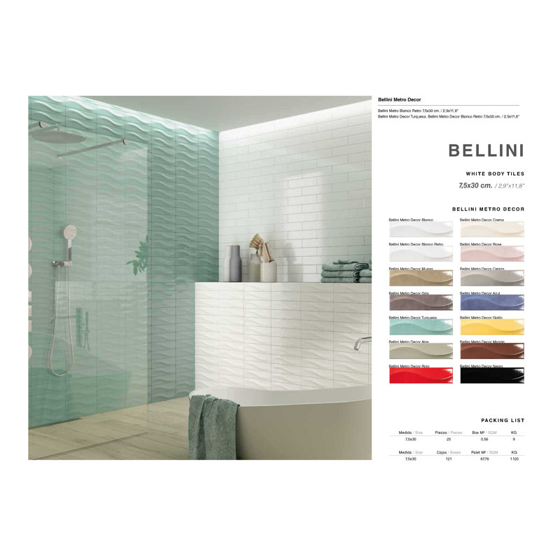 Carreau de céramique 3 po x 12 po, Blanco
