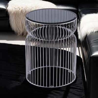 Table basse contemporaine de style contemporain avec plateau en verre trempé teinté, hauteur de 24 po, look de rangement ouvert, finition miroir, rembourrage en métal, pour surface principale, surface latérale dorée, grande structure ouverte,
