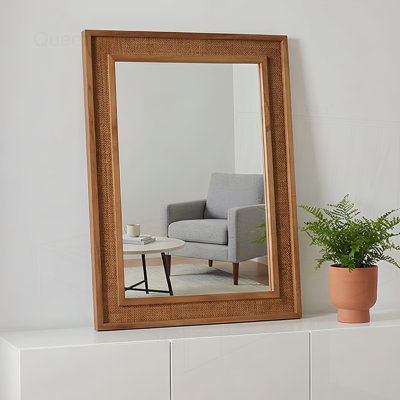 20"x30" Rattan Rectangle Solid Wood Frame Decorative Mirror