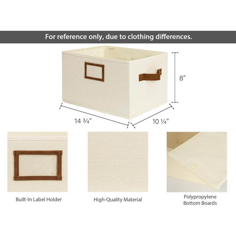 Decorative Storage Bins For Shelves, Storage Baskets With PU Handles, Hand Wash, Canvas, Ivory White, 3-Pack