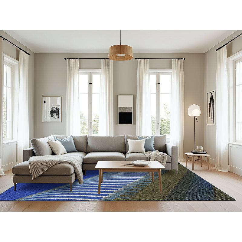 Tapis bleu tissé à la machine, Rectangle 8 pi x 10 pi