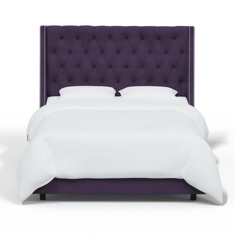 Lit à oreilles tapissier Avala, Très grand, Velours aubergine classique