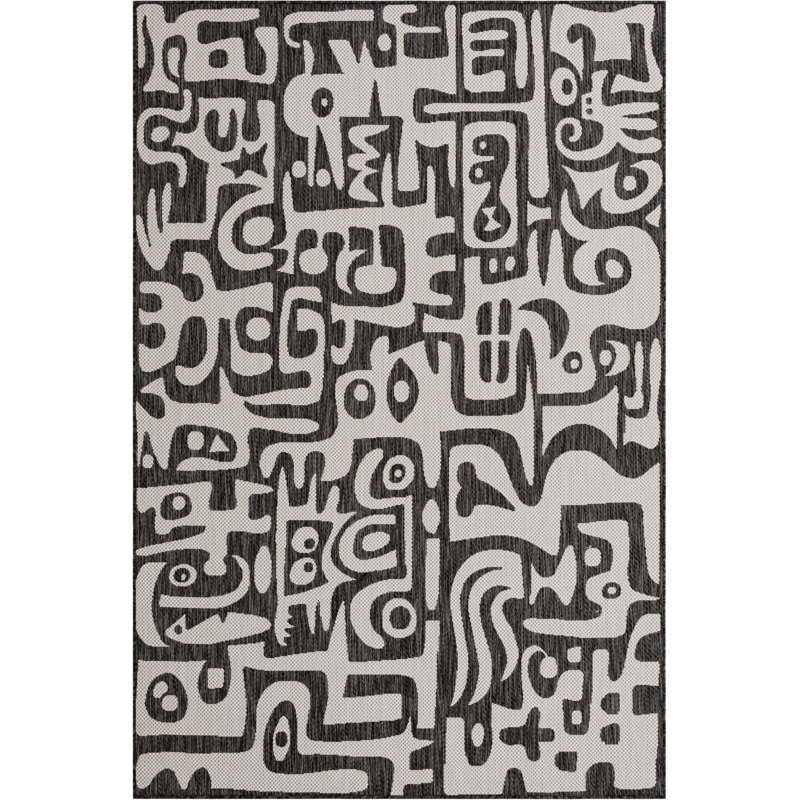 Tapis contemporain de couleur noire Nykeia, Rectangle 6 pi 1 po x 9 pi