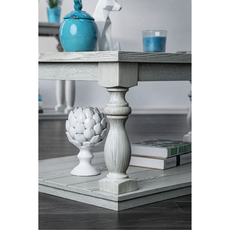 Rustic Style Antique White 1Pc END TABLE Open Bottom Shelf Plank Style Table Top Living Room Furniture