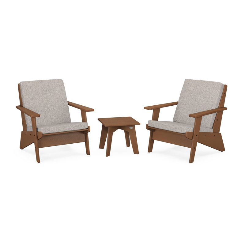 Riviera Modern Lounge 3-Piece Set, Weathered Tweed, Teak