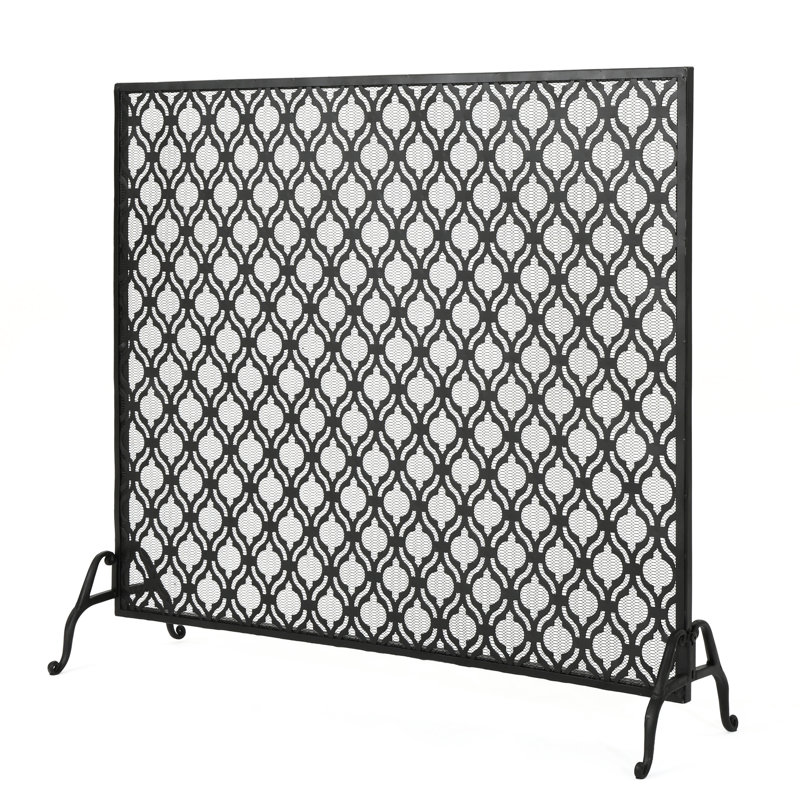 Pare-étincelles en fer à panneau unique, motif contemporain à cercles superposés, finition noire, profondeur de 38,41 po, largeur de 11,53 po, hauteur de 36,02 po, protège la maison des braises et de la fumée.