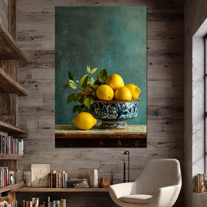 Art mural citron, cuisine murale citron, fruits italien, décoration murale pour cuisine, reproduction d'art rétro sur toile citron méditerranéen, 24 po x 32 po