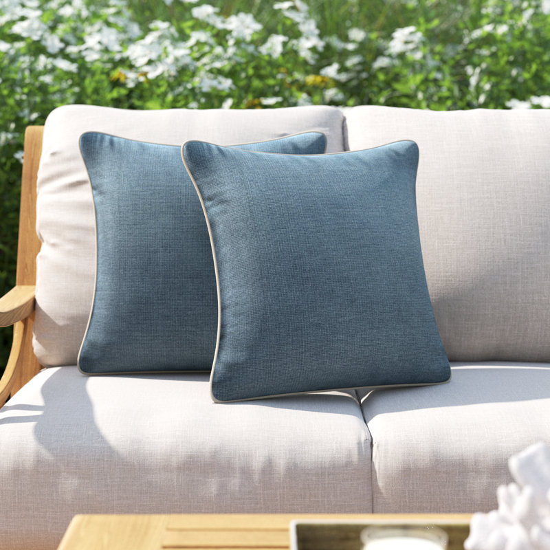 Jaclyn Corded Outdoor Square Pillow Cover & Insert, Natural/Blue, 20" x 20"