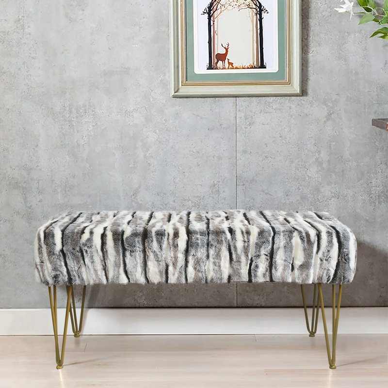 116.8cm Wide Rectangle Animal Print Standard Ottoman, Grey Faux Fur