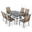 Outdoor 7-Piece Rectangular Dining Set for 6 person, with PVC Fabric and Powder-coated Iron Frame, 1.57'' Umbrella Hole, for Patio, Deck, Garden, Backyard, Balcony, Black and Brown