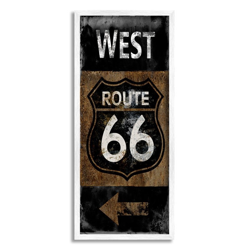 Route rustique, symbole 66, flèche gauche directionnelle par Luke Wilson - Art textuel, H 30 po x l 13 po