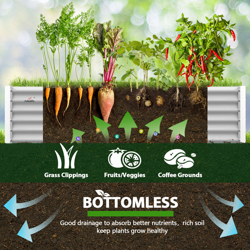 Valerton 8X4X1.5 ft Galvanized Keyhole Composting Raised Garden Bed, White