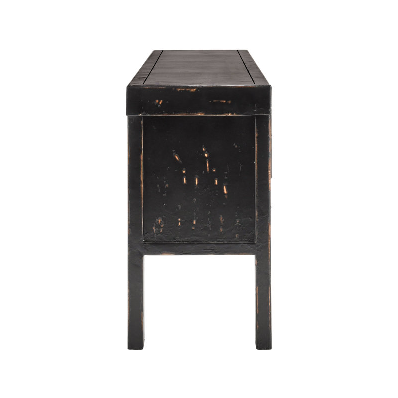 93'' Black Reclaimed Pine Wood Console Table with 11 Drawers