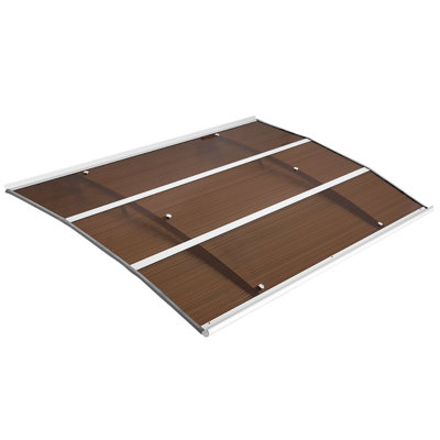 Auvents pour entrée de porte, 37 x 47 po, auvents extérieurs pour porte d'entrée avec drain et support en ABS, protection contre la pluie, la pluie et le soleil, auvent de porte en polycarbonate pour terrasse, brun