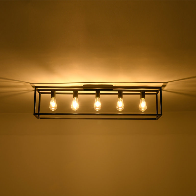 5 - Light Farmhouse Open Cage Industrial Rectangle Semi Flush Mount