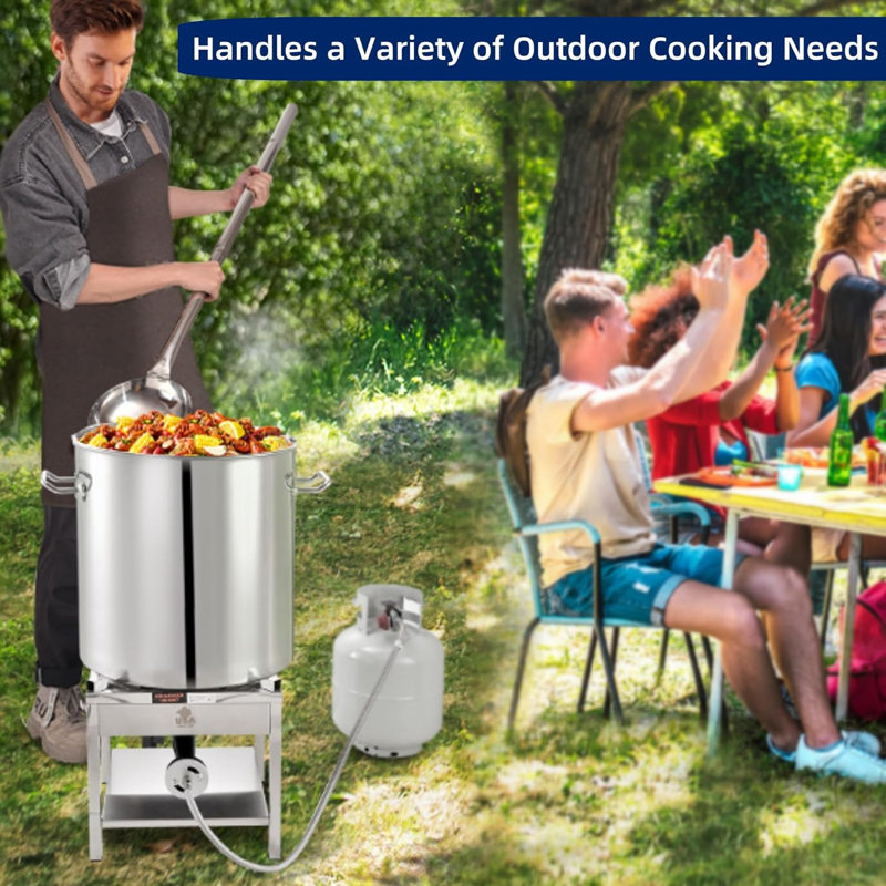 Arc 64qt Stainless Steel Seafood Boiling Kit, 200,000btu Propane Burner And Crawfish Boil Pot W/basket And Steamer Rack, For Outdoors Cooking And Steaming, Large Turkey Fryer Pot, Lobster Shrimp Pot