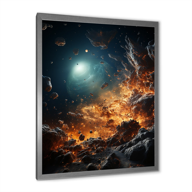 Asteroids planète orange II - impression sur toile Asteroids, H 32 po x l 24 po x P 1 po, Cadre photo argenté