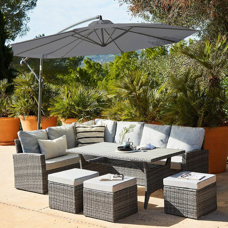 Allena 9 - Person Garden Lounge Set with Cushions, Grey, Grey 