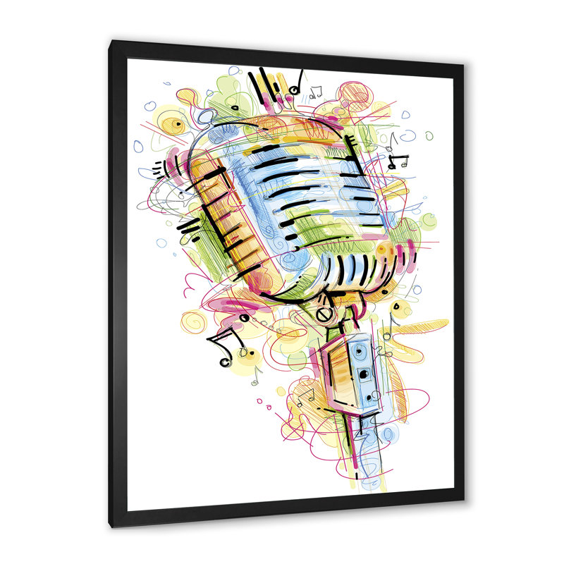 Microphone musical, dessin abstrait - peinture, Cadre photo noir, H 20 po x l 12 po x P 1 po