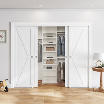 144" x 80" Sliding Closet Doors with Hardware Kit, K-Shape Paneled Manufactured Wood Bypass Closet Doors