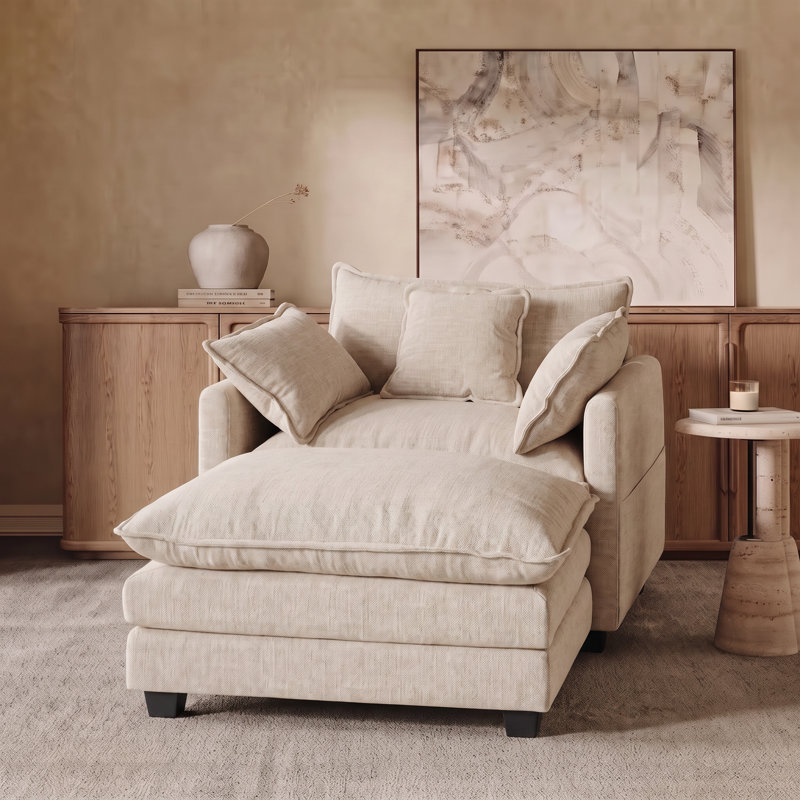 Fauteuil d'appoint surdimensionné en chenille 40,15 po avec repose-pieds, Khaki Chenille