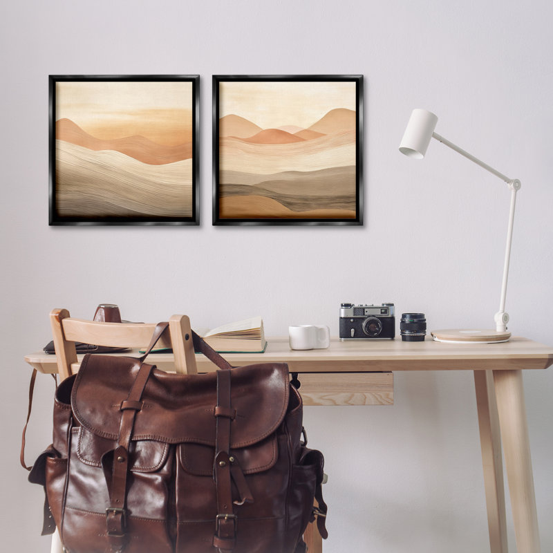  «Sweeping Desert Dunes», ensemble de 2 toiles flottantes encadrées par Irena Orlov, Cadre flottant noir de jais