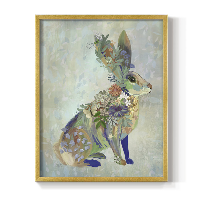 Fantastic Florals Hare, assis, reproduction encadrée - bois massif, H 14 po x l 11 po