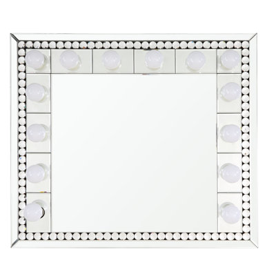 32"Rectangular Wall‑Mounted Vanity Mirror With Acrylic Diamond Trim (Bulbs Not Included)