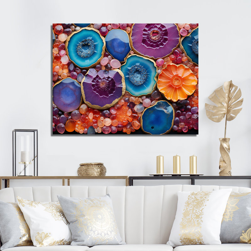 «Blue and Puprle» Améthyste Aura Geode Essence - art mural pierre géode, Toile tendue, H 12 po x l 20 po x P 1 po