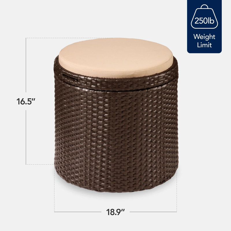 Repose-pieds rond en osier, Beige, Brun
