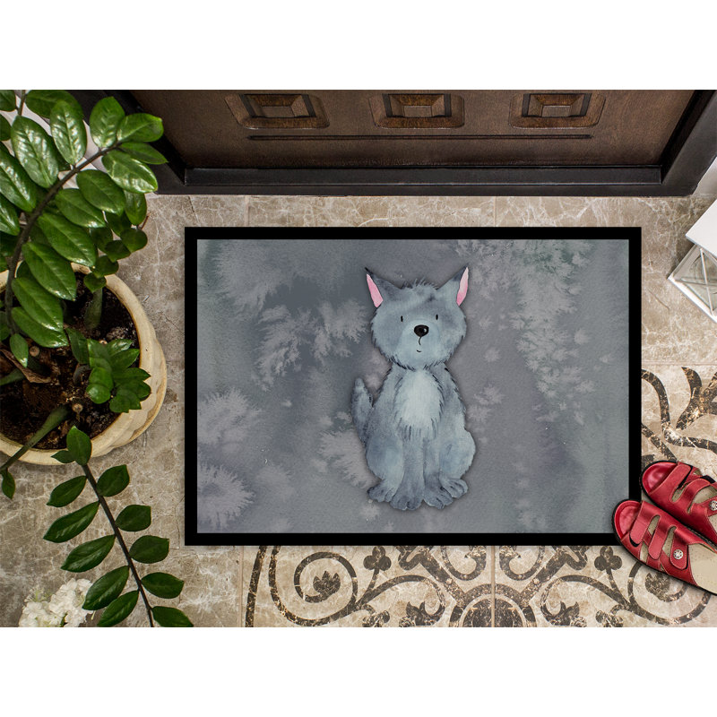 Tapis de porte d’extérieur anti-dérapant aquarelle loup, Rectangulaire : 18 po x 27 po
