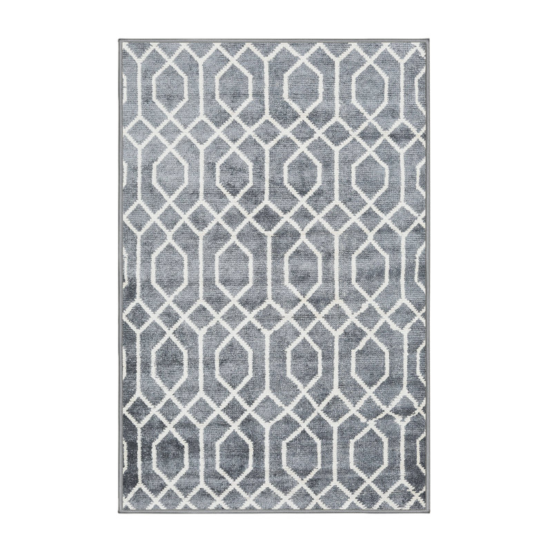 Tapis gris/bleu clair contemporaine, Rectangle 5 pi x 7 pi