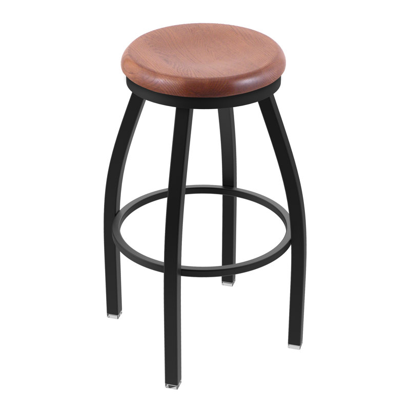 802 Misha Swivel Bar Stool, Medium Oak, Black Wrinkle, Extra Tall (36" Seat Height)