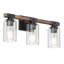 Luminaire pour meuble-lavabo élégant en verre bullé à 3 lumières de style grain de bois