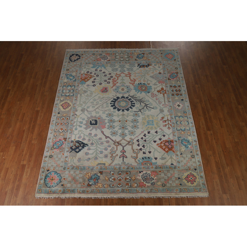 Tapis indien fait à la main à motif floral Oushak 8 x 10
