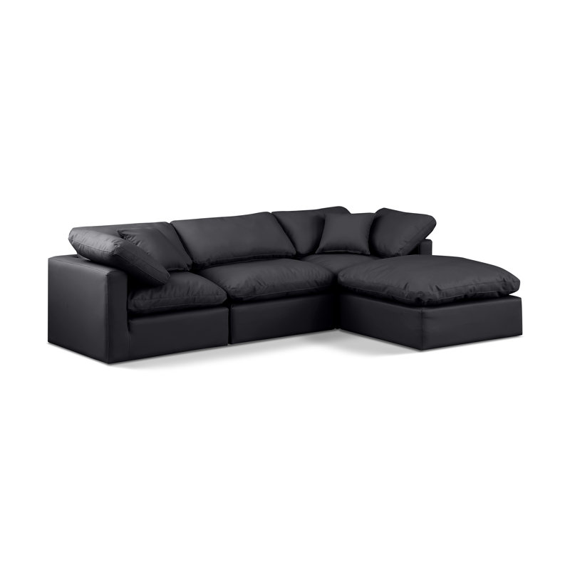 Itala Upholstered L-Shaped Sectional Reversible, Black Vegan Leather