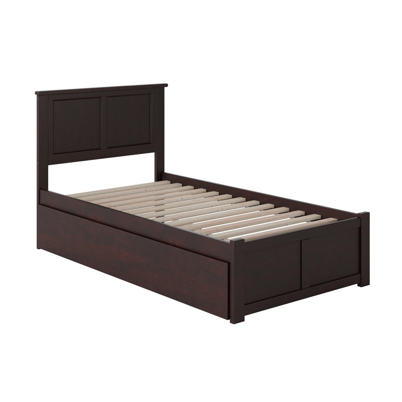Lit plateforme en bois massif avec pied de lit et gigogne Casandra, Espresso