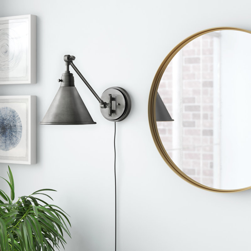 Arti 7.75-in Swing Arm Extendable Single Light Plug-In Sconce with On/Off Switch, Polished Antique Nickel