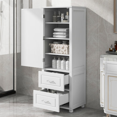 Armoire de salle de bain autoportante en bois massif Azaan