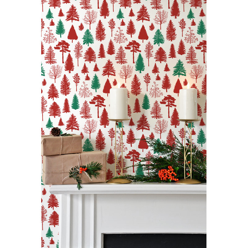 Rouleau de papier peint autocollant L 18 pi x L 20,5 po bottisham, Rouge / conifère
