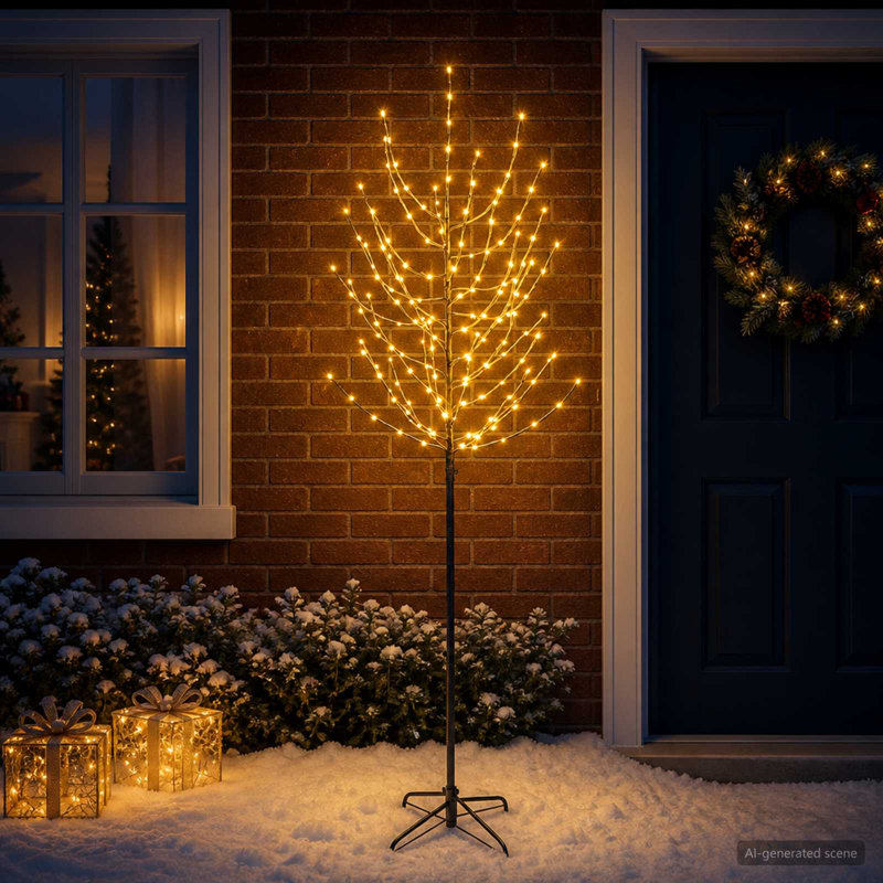 LED Christmas Tree Black Steel Pre-Lit Christmas Tree USB Powered