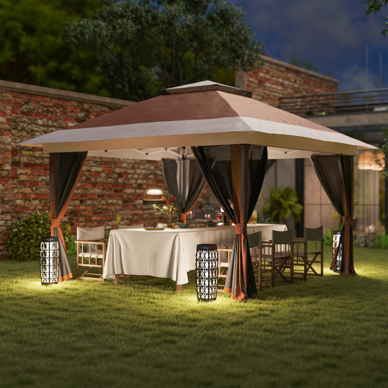 Cassy 3.5m x 3.5m Iron Pop Up Gazebo, Brown