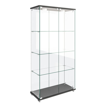 Modern Glass Display Cabinet With LED Lights, Quick-Assembly Antique Cabinet, Tempered Glass Bookshelf