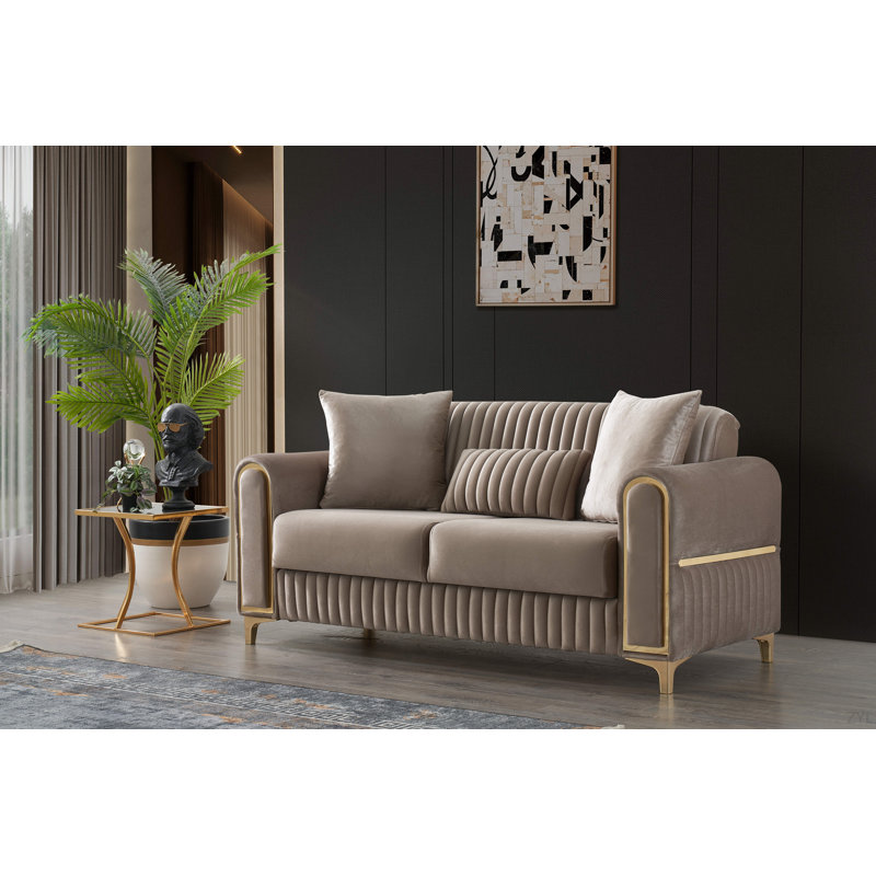 Causeuse convertible en tissu de velours Melody, Taupe