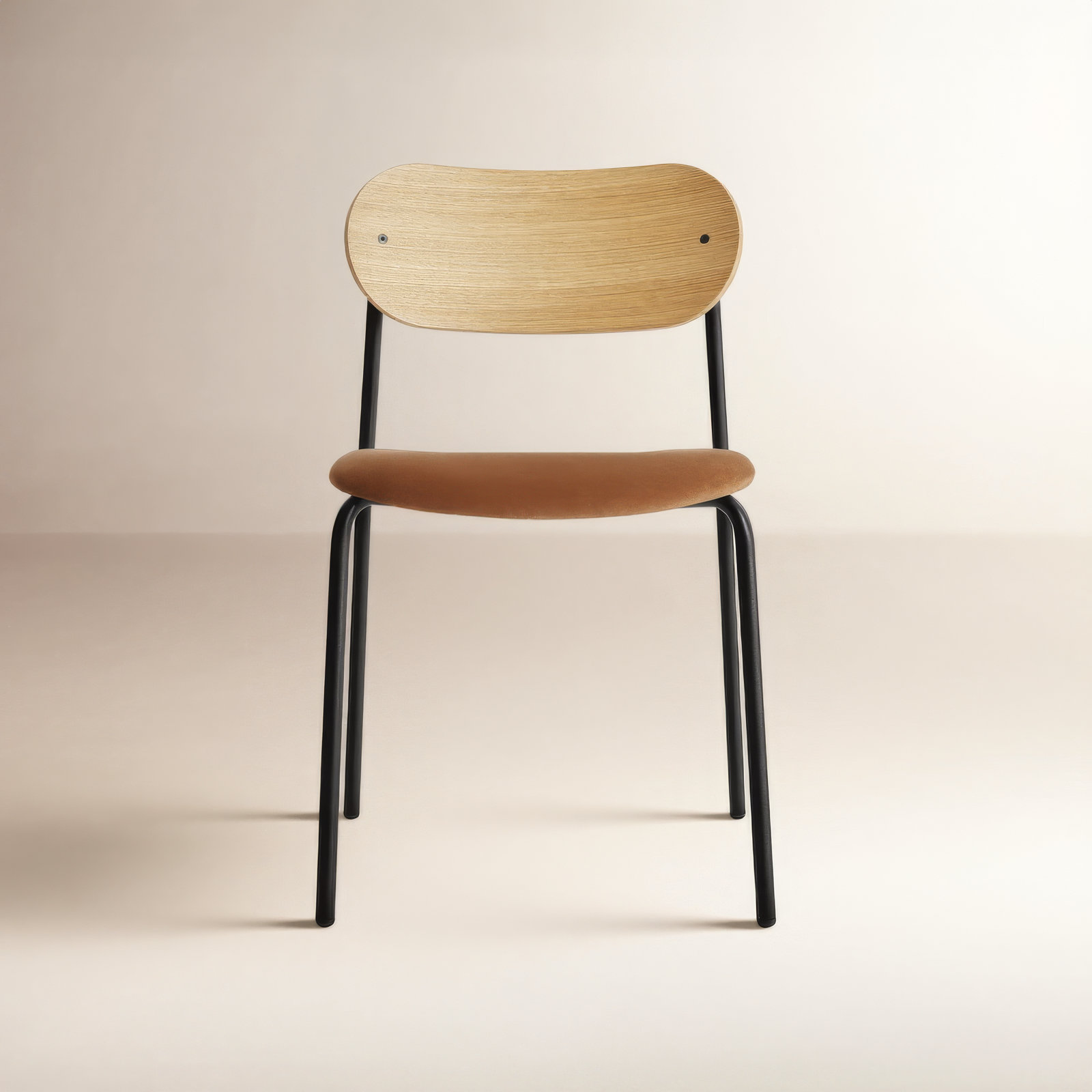 SideBySide 18'' H Upholstered Stacking Side Chair, Copper Velvet, White Oak