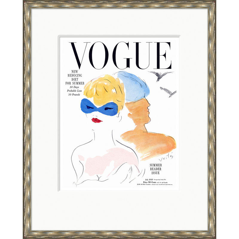 Couverture de Vogue, Illustration de lecteur d'été, Marcel Vertes, 1 juillet 1949, Argent argent